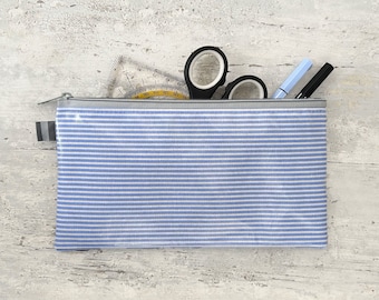 Pencil case - pencil pouch - pencil case - pencil case - pencil pouch made of oilcloth - light blue/white striped