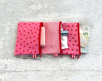 Pequeño regalo: bolsa para dinero, medicamentos, productos de higiene, joyas... Monedero de hule con rayas de fresa o corazones