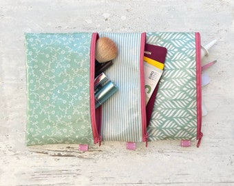Small cosmetic bag/makeup bag/bag organizer/document case for passport/mobile phone case made of waxed canvas MINT
