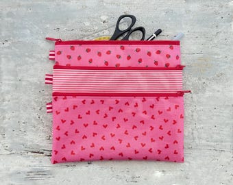 Pencil case - pen pouch - pencil case - pencil case - case for pens or cosmetic bag made of oilcloth PINK/RED