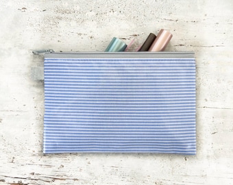 Small cosmetic bag/cosmetic pouch/bag organizer/document case for passport/mobile phone case made of waxed canvas in light blue
