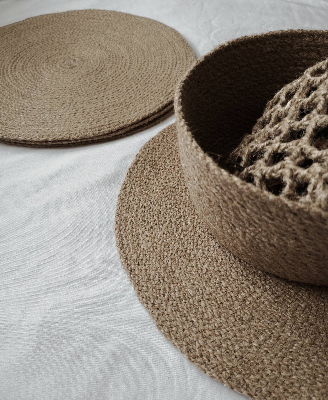 Rustic Jute Round Sewn Placemats SET of 4 Pcs Dining Boho Etsy