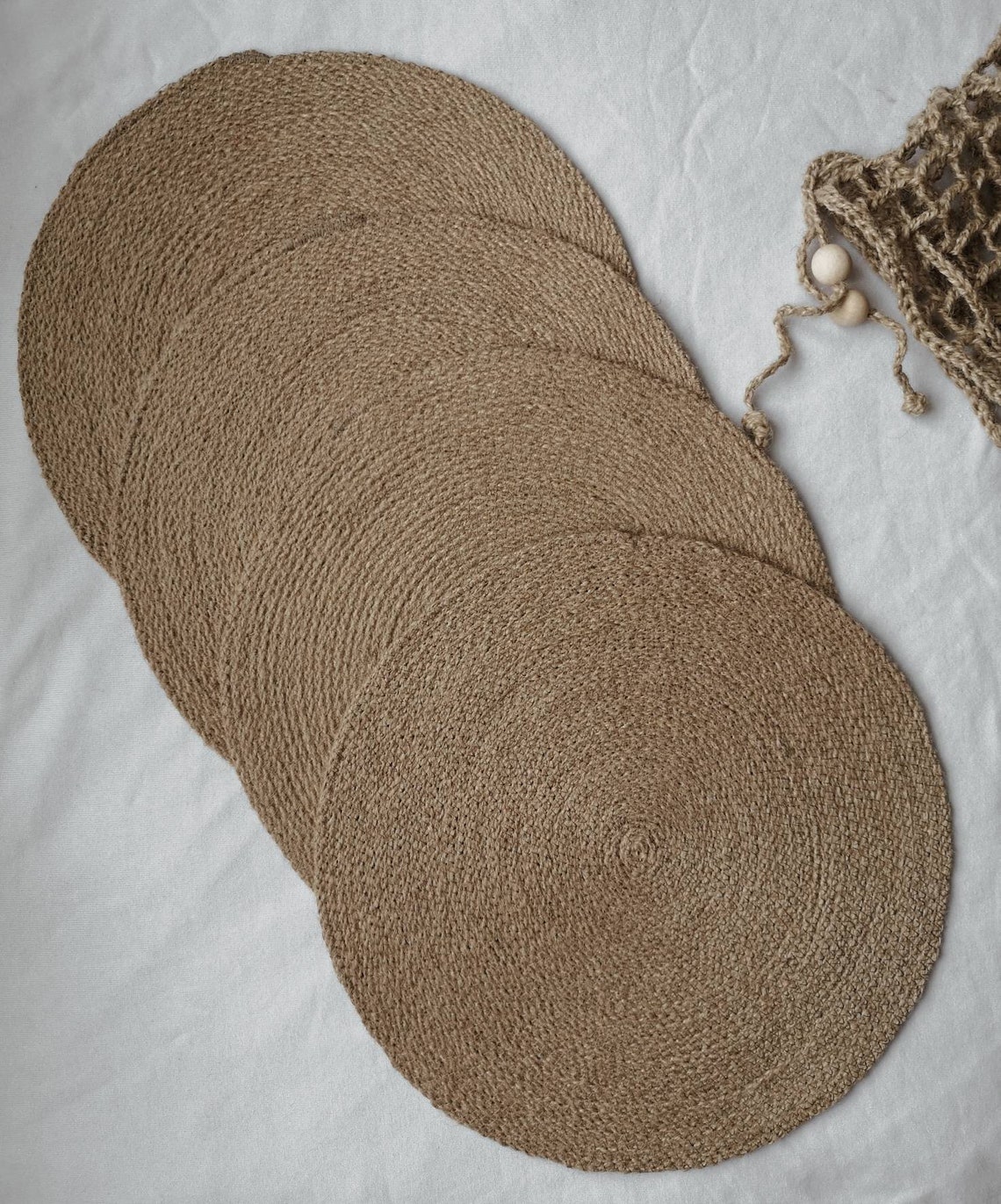 Rustic Jute Round Sewn Placemats SET of 4 Pcs Dining Boho Etsy