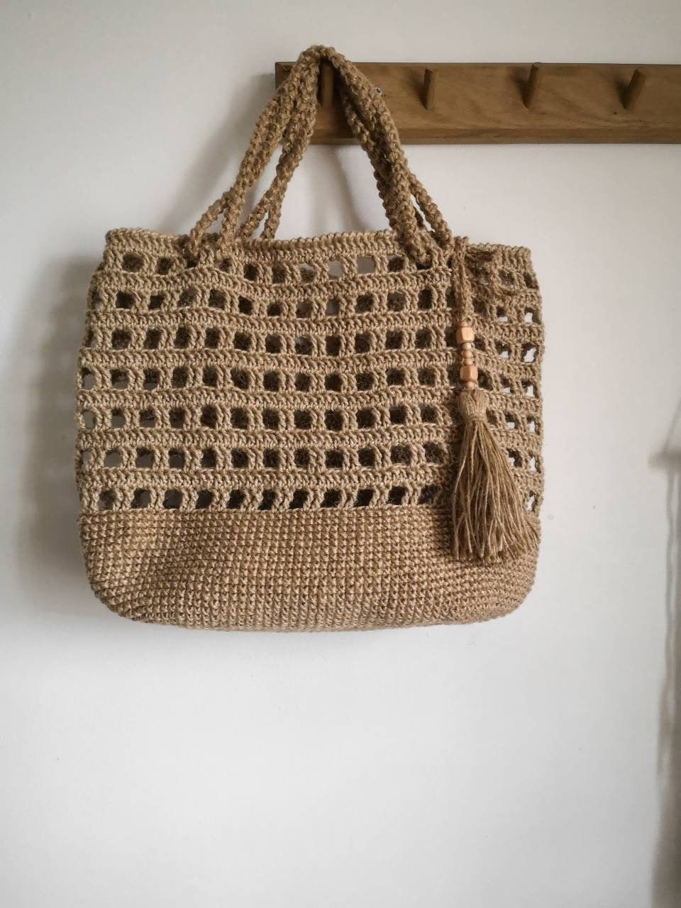 Knitted Jute Tote Bag Crocheted Shoulder Jute Bag Soft - Etsy