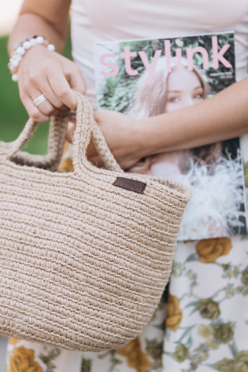 Crochet Market Jute Bag Hand Knit Farmers Market Bag Etsy