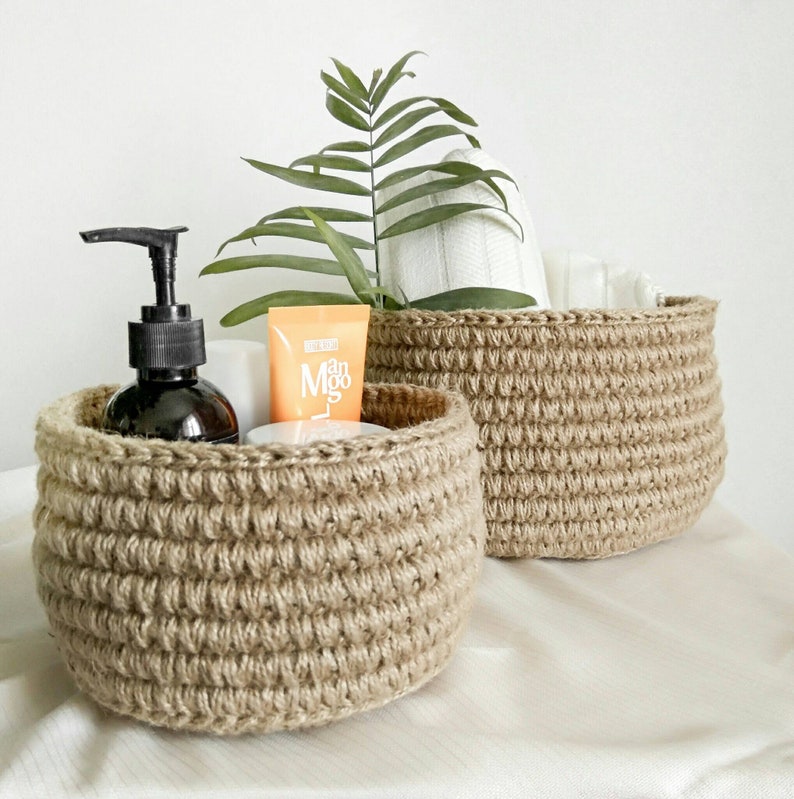 Set of 2 jute baskets for cosmetics Bathroom organizers set image 0