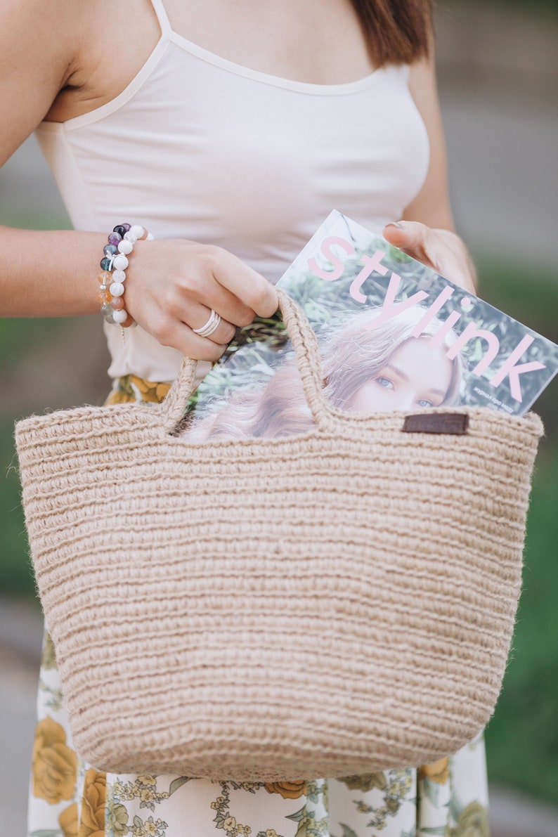 Crochet Market Jute Bag Hand Knit Farmers Market Bag Etsy