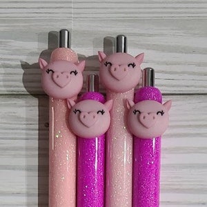 Pig Pens || Pink Glitter Pen || InkJoy Glitter Pen || Refillable Gel Pen || Personalized Custom Gifts || Pig Charm Pen