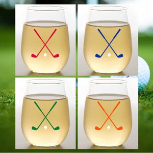 GOLF Set of 4 Plastic Unbreakable 16 oz Stemless Wine Glasses. Made in America!!