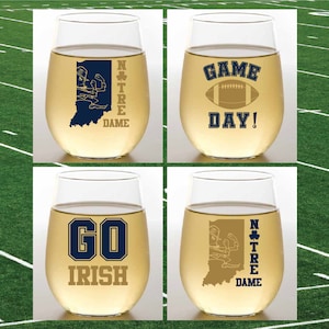 NOTRE DAME-Inspired Set of 4 Plastic Unbreakable 16 oz Stemless Wine Glasses. Made in America!!