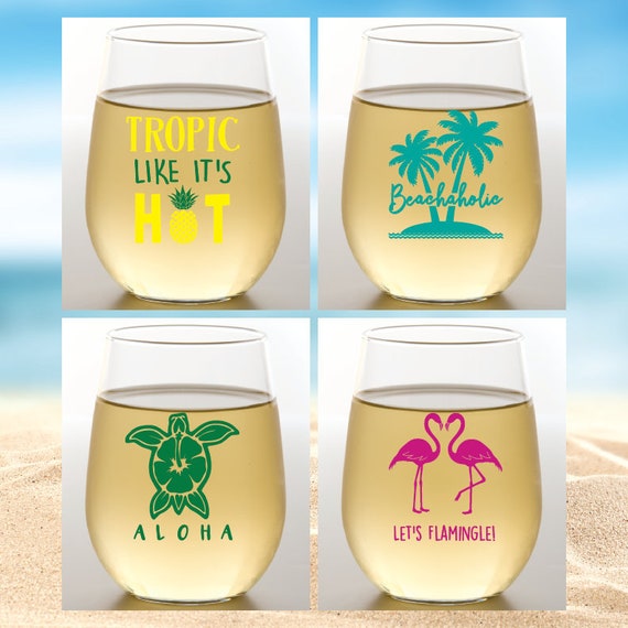 4-pack Wine-Oh! Designer Shatterproof Plastic 16 oz. Stemless Wine Glasses  TROPICAL