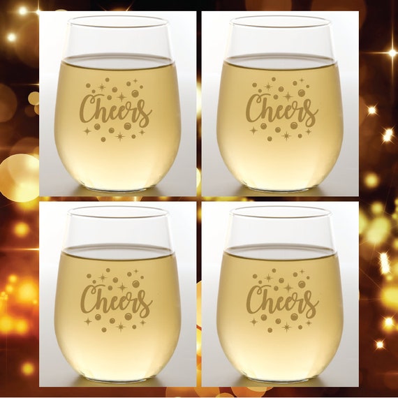 Set of 4 Tritan Unbreakable Stemless 16 oz Wine Tumblers CHEERS GOLD