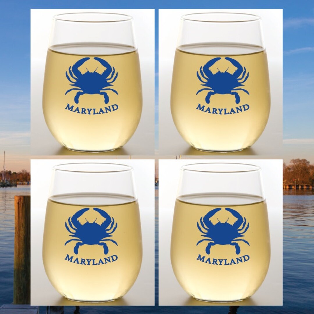 Crab Stemless Wine Glasses ~ Set Of 4