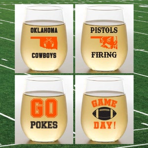 Closeout-OSU COWBOYS-Inspired Wine-Oh! Designer Shatterproof Plastic 16 oz. Stemless Wine Glasses 4-pack