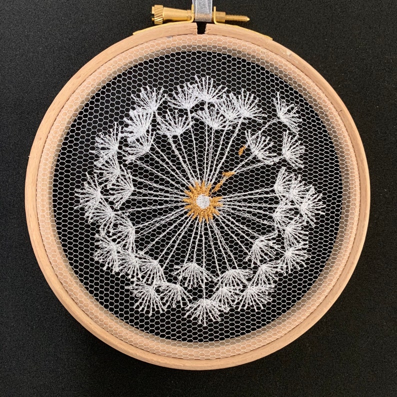 Dandelion Embroidery on Sheer Fabric make a Wish Gift Etsy UK
