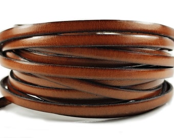 1 m flat leather cord - light brown - 5 x 2 mm * High-quality cowhide