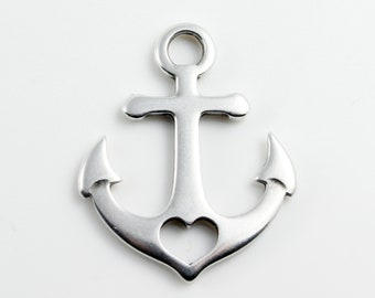 2 Zamak anchor pendants, silver-plated, 28 x 23 mm