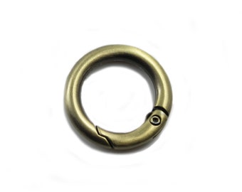Confezione da 2 anelli moschettone tondi in bronzo da 25 x 4 mm, apertura a molla, portachiavi