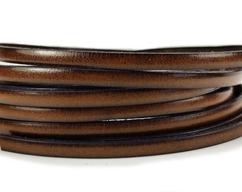 1 m Flaches Lederband- taupe dunkel- 5 x 2 mm * Hochwertiges Rindsleder