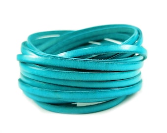 1 m flat leather cord - turquoise - 5 x 2 mm * High-quality cowhide