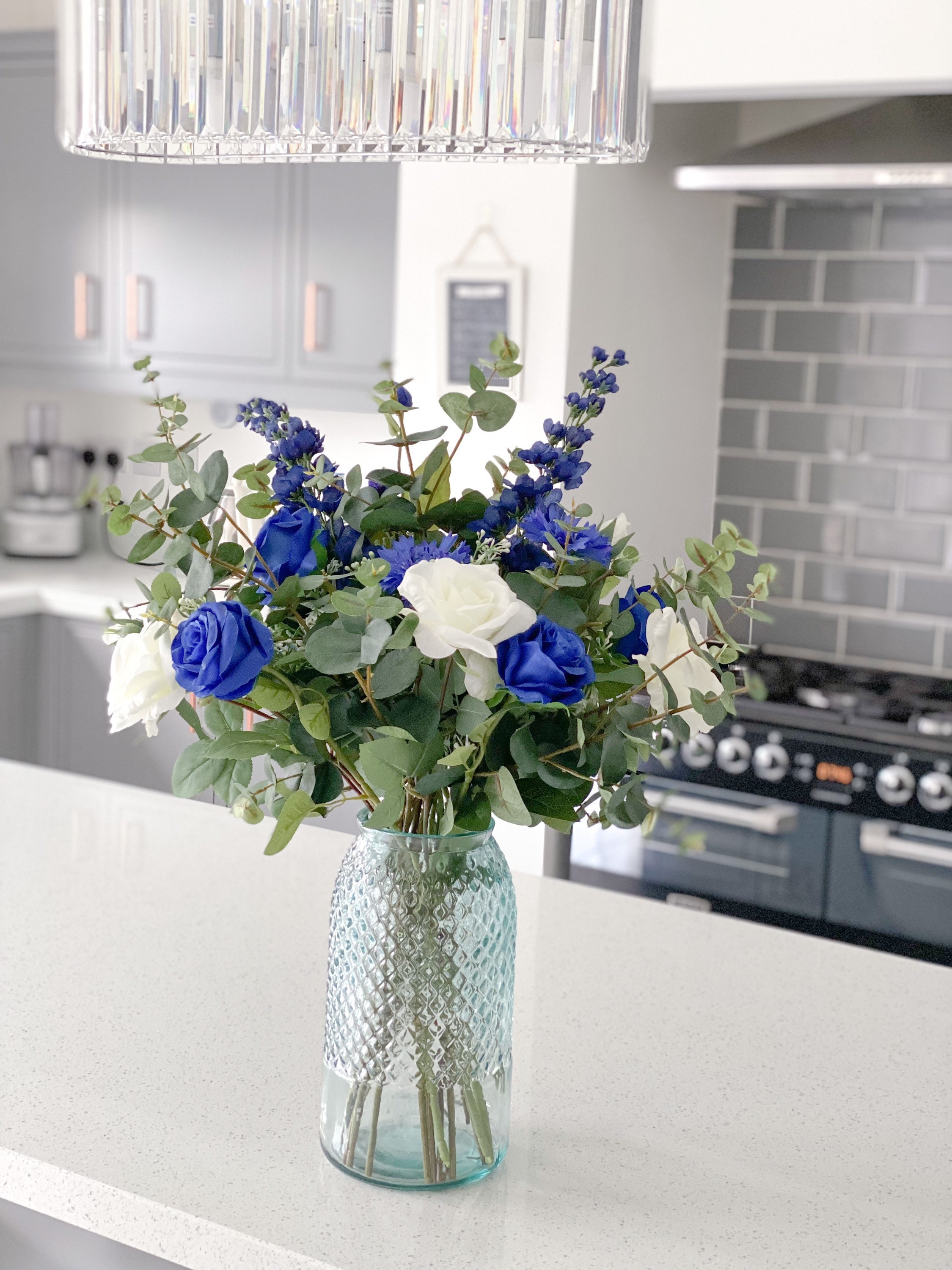 White & Blue Artificial Flower Arrangement. 30cm stems in Etsy