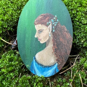 Retrato en miniatura de una noble elfa / Pintura al óleo, Arte fantástico, Estética fantástica, Elfo, Elfos, Mujer elfa, Pintura en miniatura