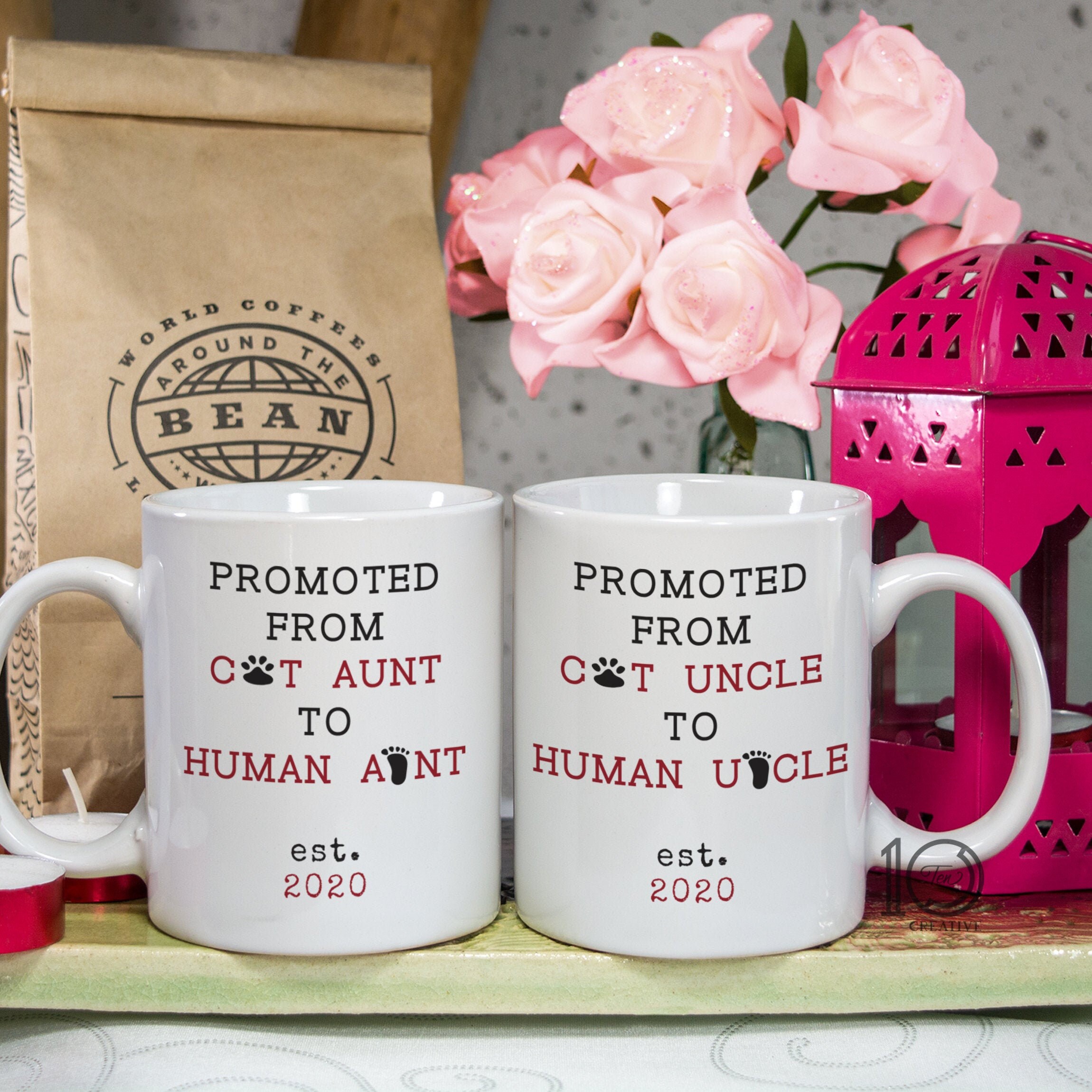 2020 New Aunt Uncle Gift Set Personalized Baby Reveal Mug Set Etsy