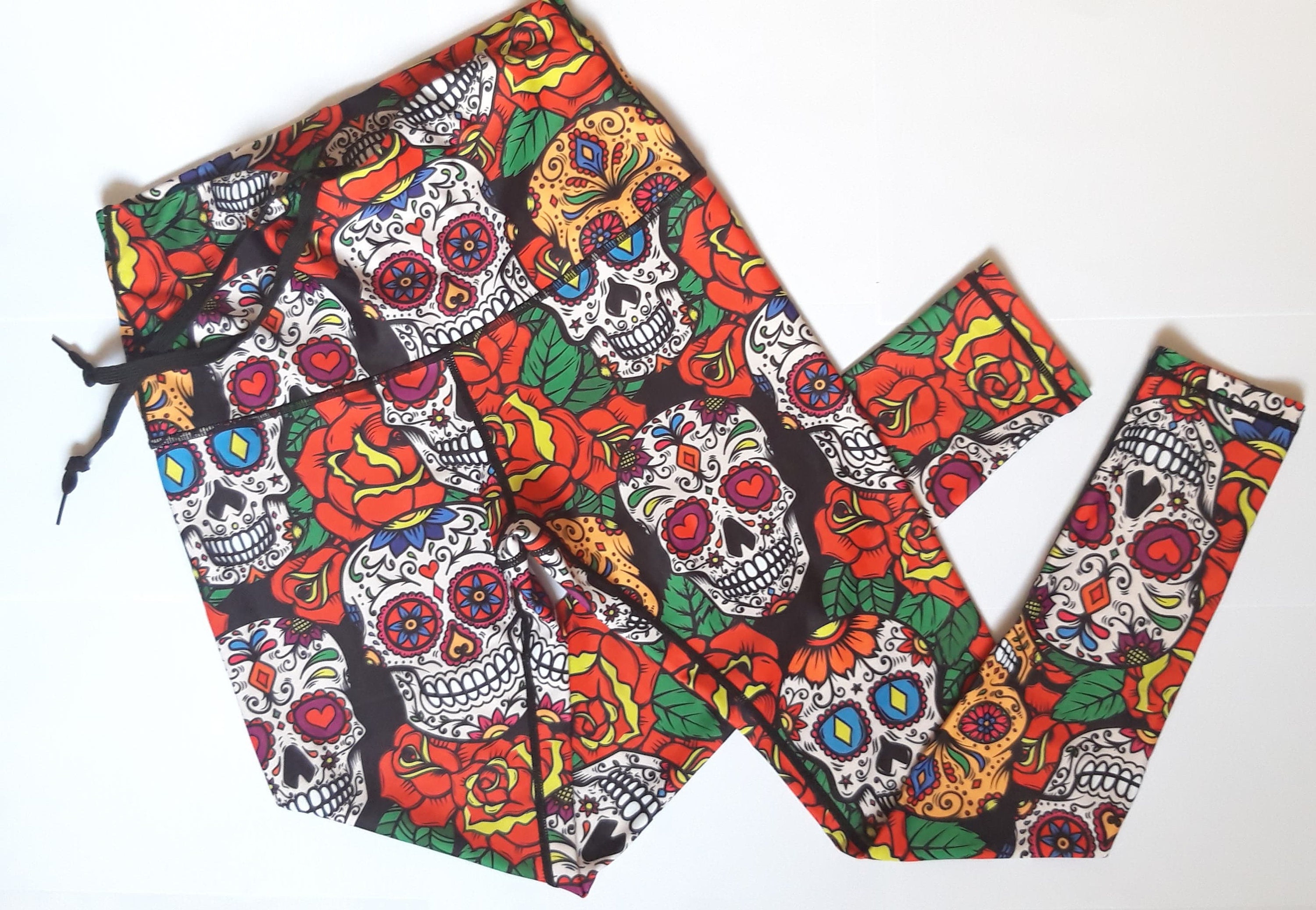 LuLaRoe OS Leggings ~ Sugar Skull ~ FLOWERS ~ Day of the Dead BLACK Super  RARE