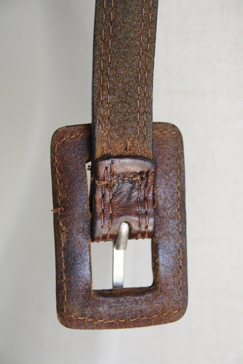 Caramel brown leather belt Vintage skinny brown leather belt 33w Square buckle belt Womens belt 37w