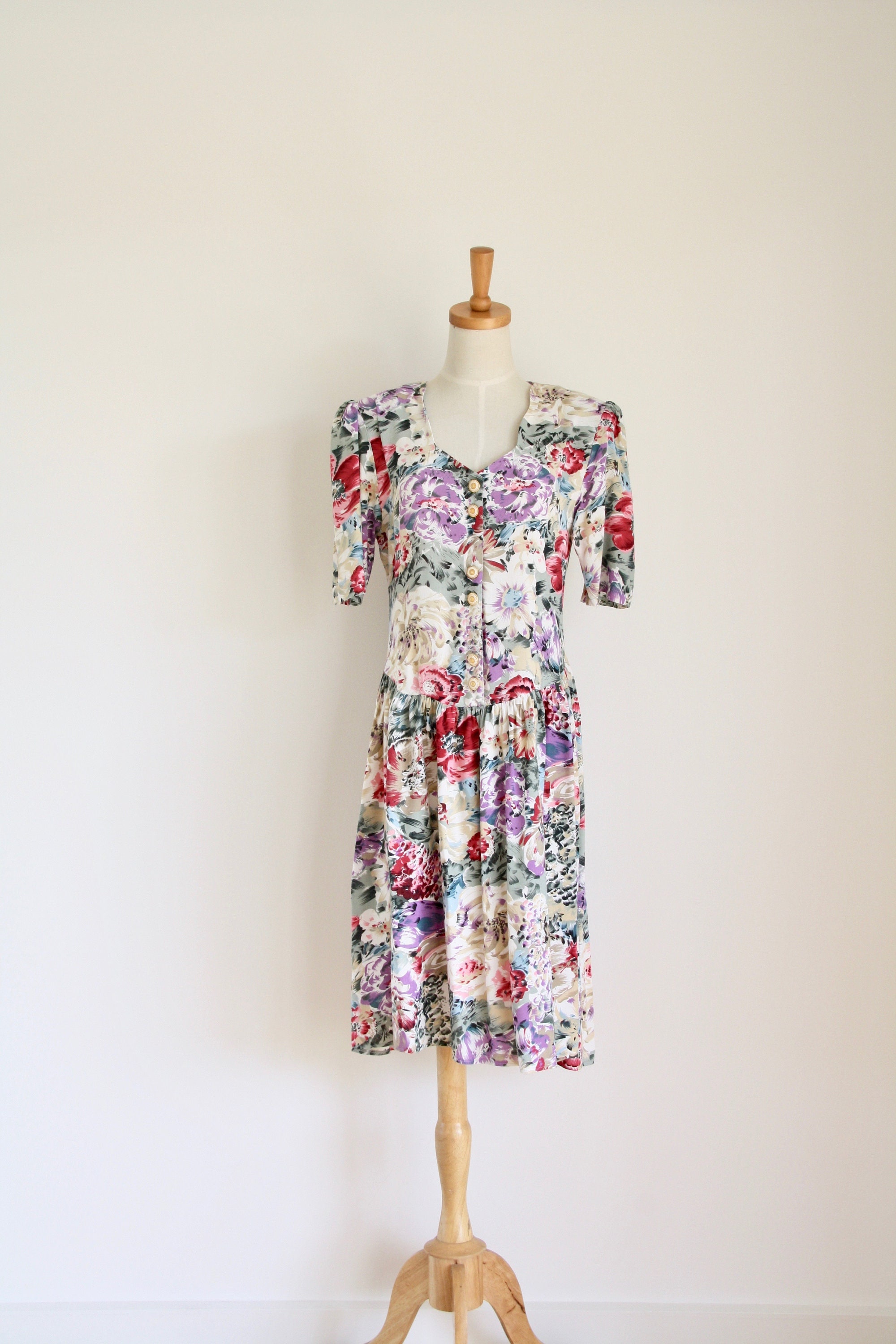 90s floral summer dress. 90s does 30s dress. Pastel boho | Etsy
