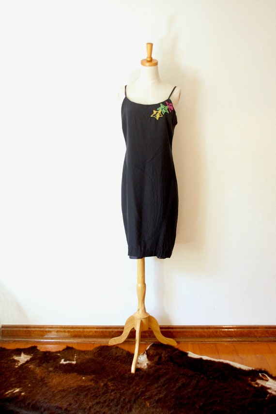 80s navy blue silk slip dress. Blue star dress. Te