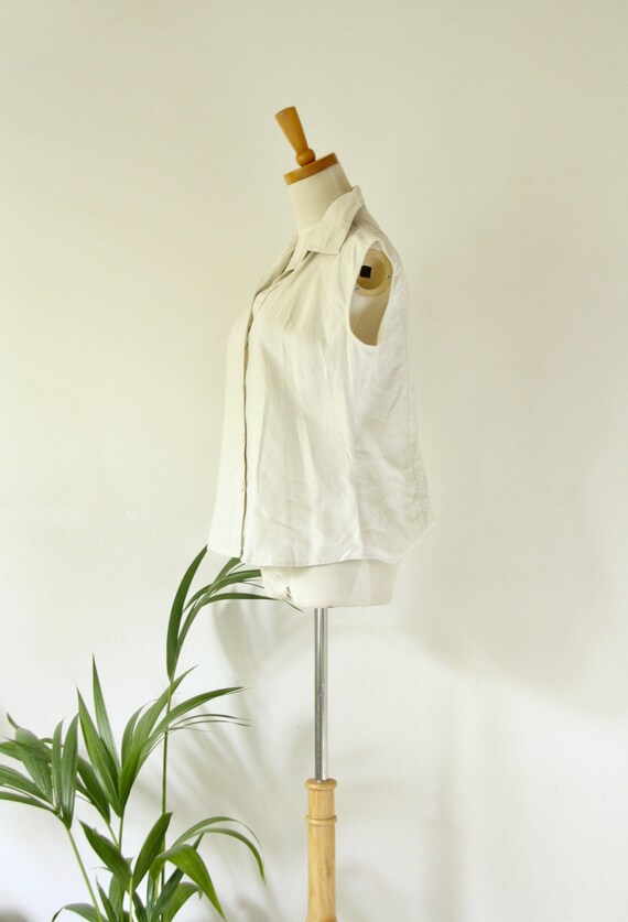 90s bone linen blouse. Ecru white shirt. Summer li