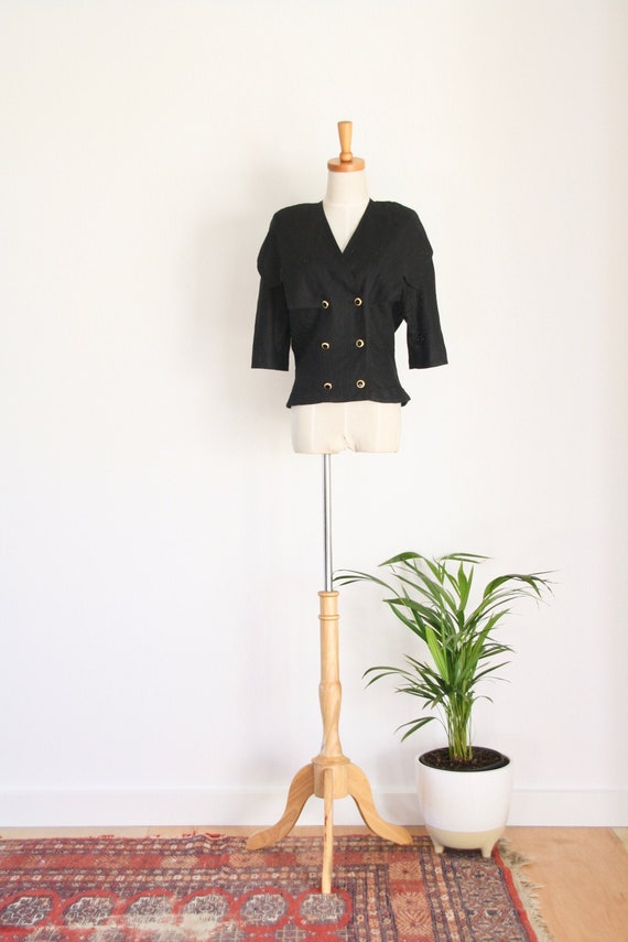 1980s does 1940s black linen jacket. Linen summer