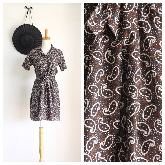 Vintage Indian mini dress. Brown paisley dress. 70