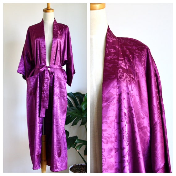 Purple Chinese silk robe. Silk Asian duster. Purpl