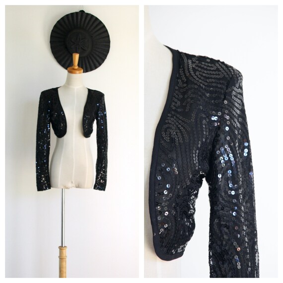Vintage 90s does 30s sequin bolero jacket. Black s