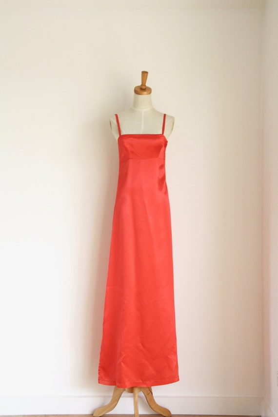 red maxi slip dress