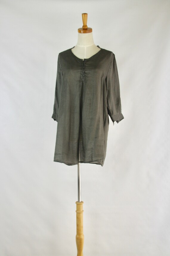 Brown cotton tunic blouse. Chocolate beach top shi