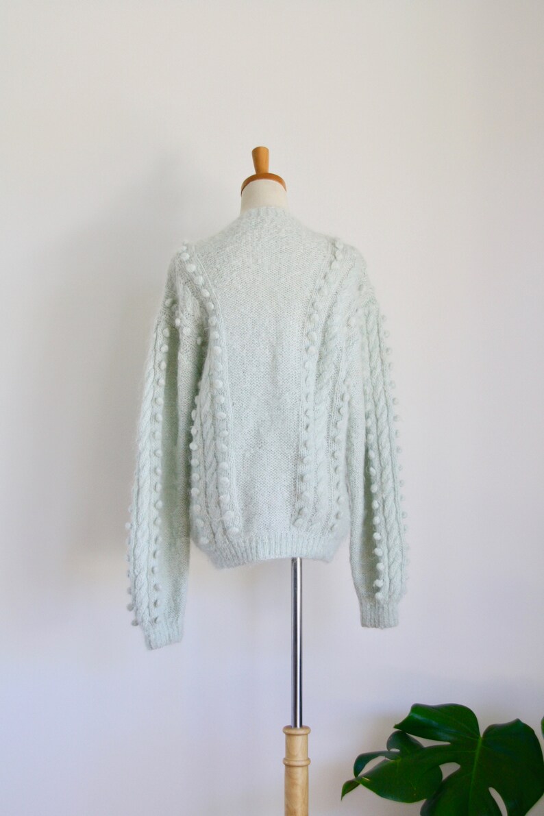 Fuzzy pastel green wool sweater. Vintage mint pullover. Fluffy Etsy
