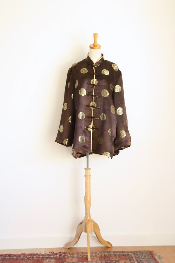 Silk Chinese jacket. Brown gold Chinese coat. Silk