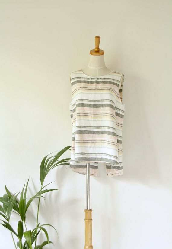Pastel linen tank. Boxy striped linen top. Linen s