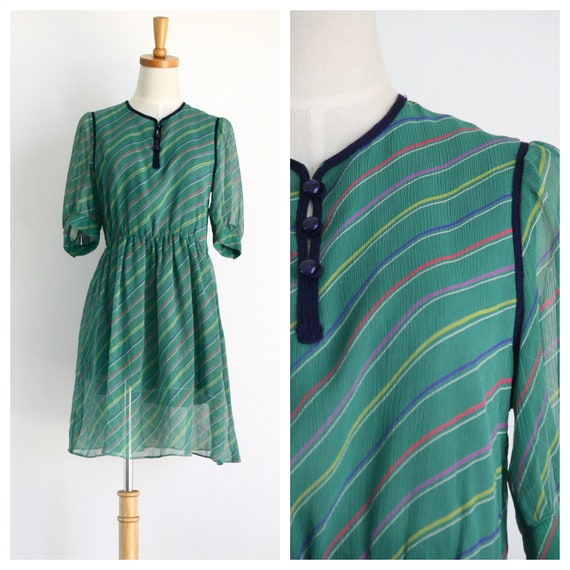 Vintage green summer dress. Japanese dress. Green