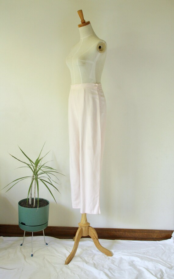 Blush pink silk linen pants. High waist pink silk
