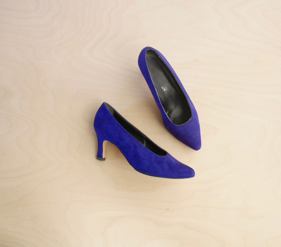 blue suede shoes heels