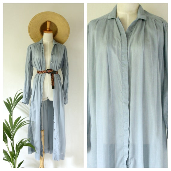 Vintage PRUE ACTON blue dress. Blue Cotton duster.