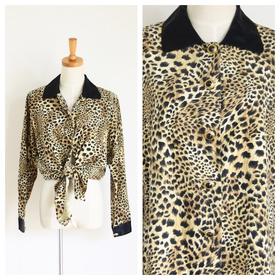 Silk Leopard blouse. Animal print Silk blouse. 80s