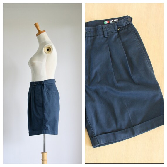 Blue mens shorts. 40s style shorts. Blue pleat sho