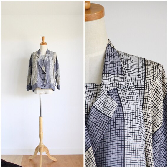Vintage blue cross hatch jacket. Cartoon jacket. 1