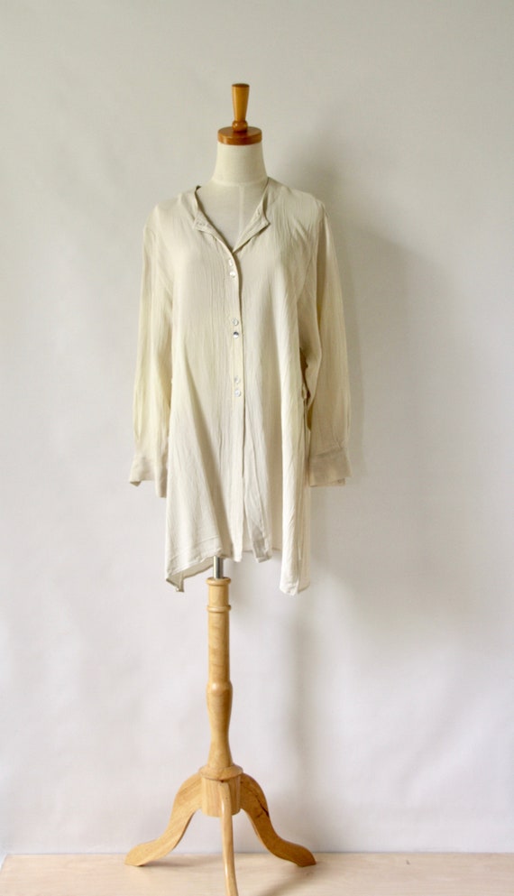 90s beige top. Neutral tunic. 90s Crinkle top. Min