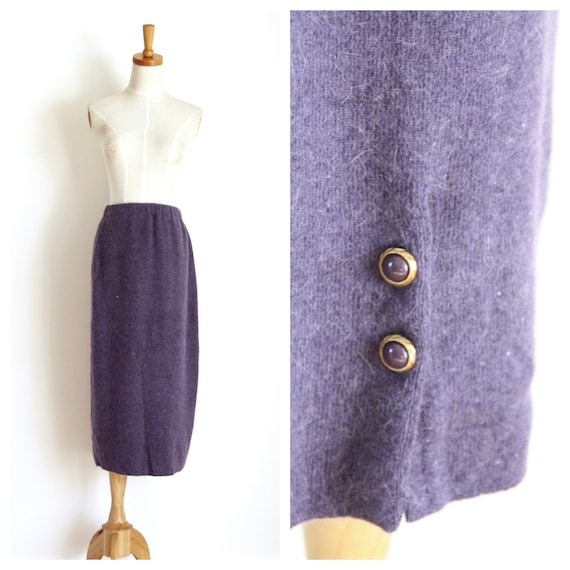 Purple wool 50s wiggle skirt. Winter wool skirt. 1